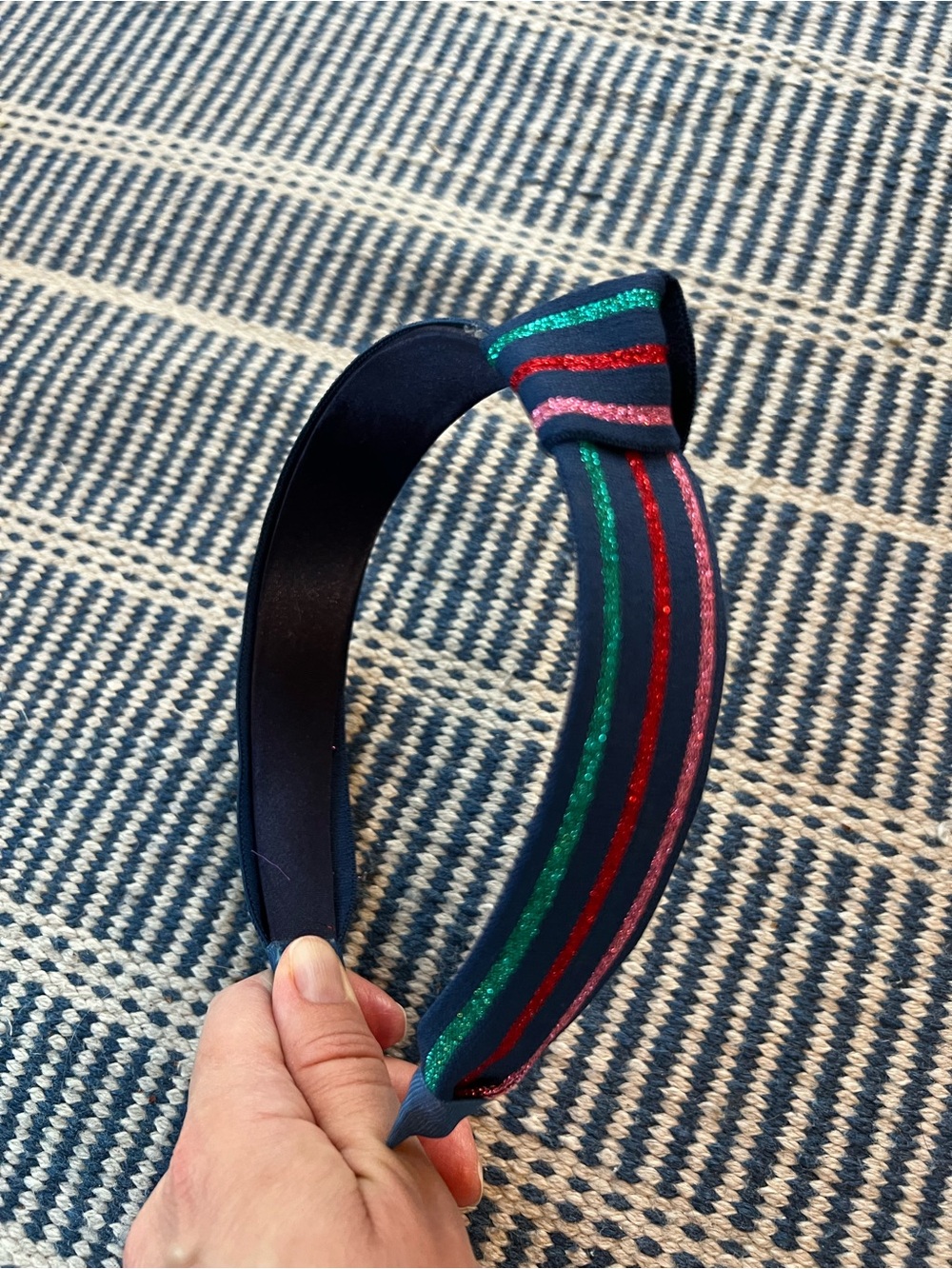Top knot metallic stripe headband